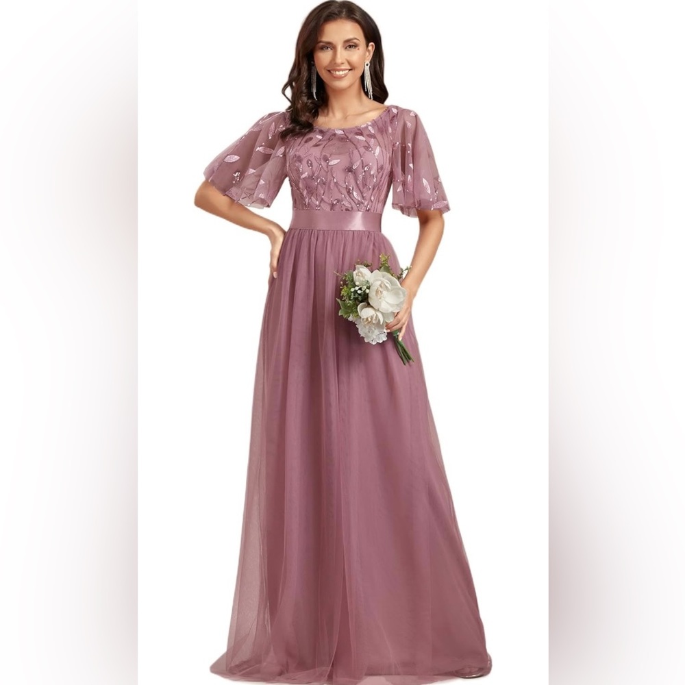 Ever Pretty Women's Sleeve Sequin Embroidery Evening Prom Dress